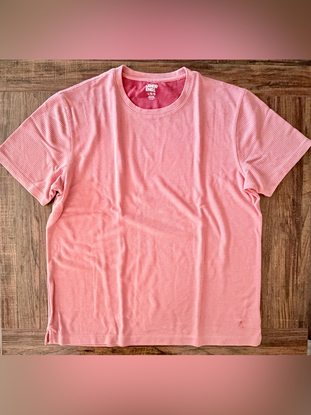 Lands' End Soft Modal Blend Waffle Ribbed Short Sleeve T-Shirt Pink Men's Large